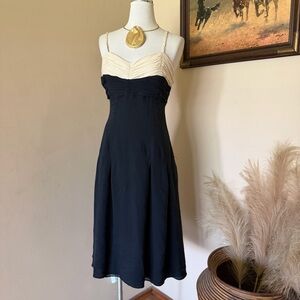 Vintage Cream and Black Two-Tone Spaghetti Silk Strap Dress